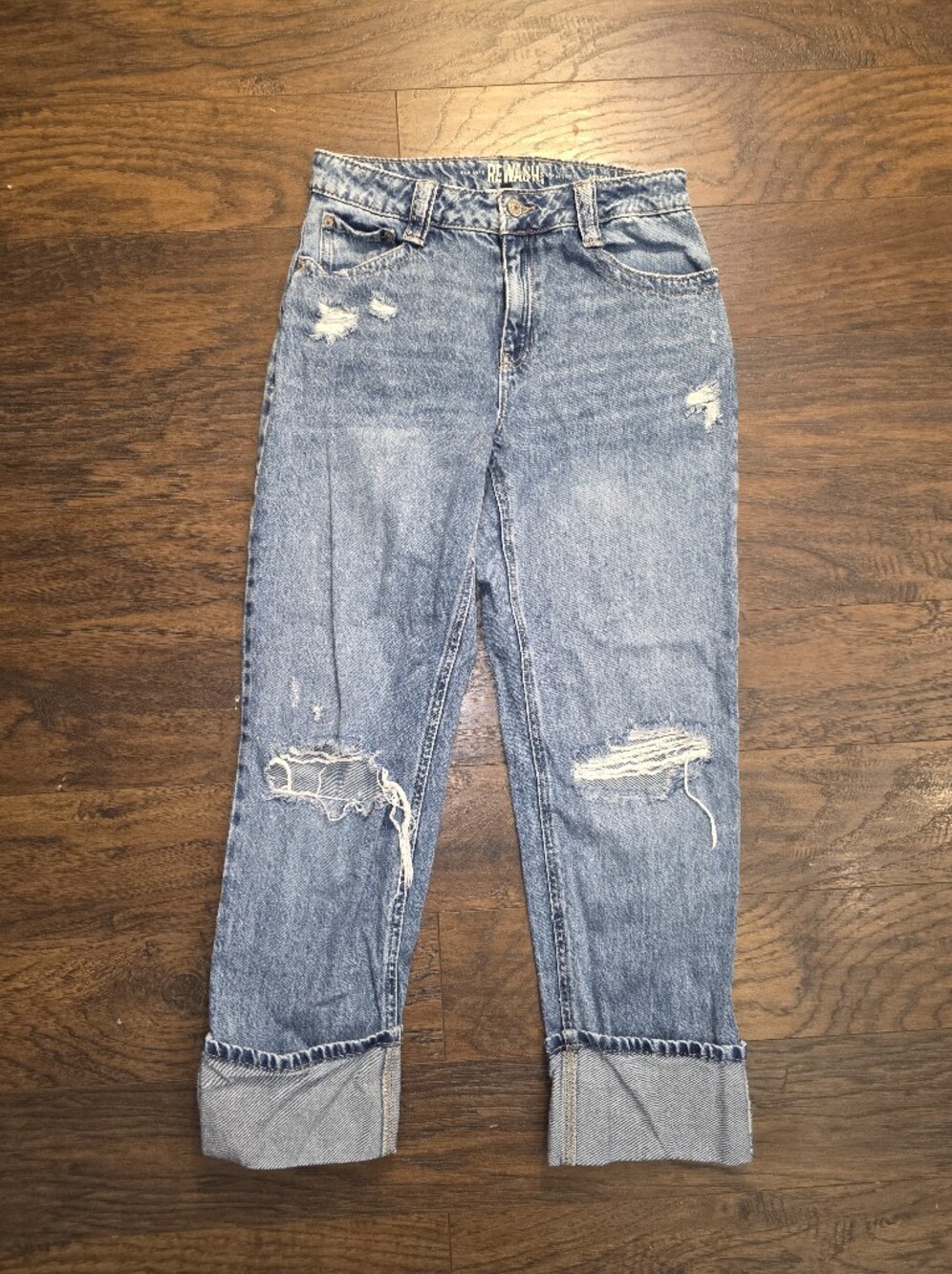 Rewash Light Blue Slim Straight Distressed Jeans